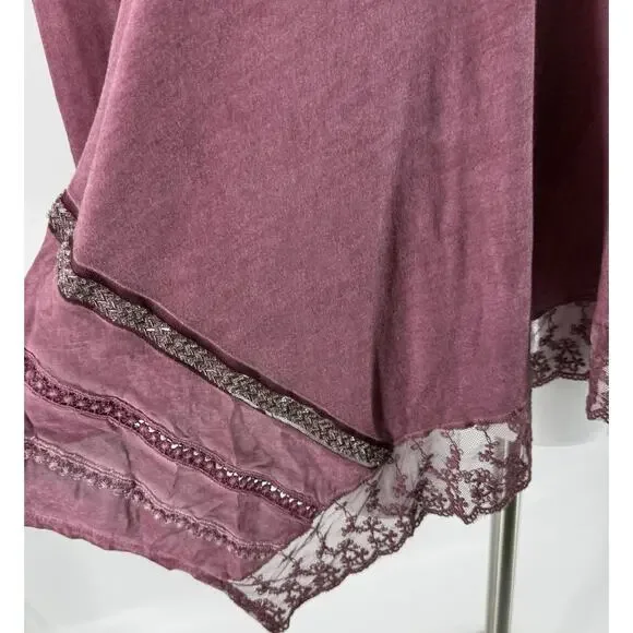 Dantelle Mauve Purple Womens Tunic Top Size XL Asymmetrical Hem Lace Embellished - Picture 2 of 6